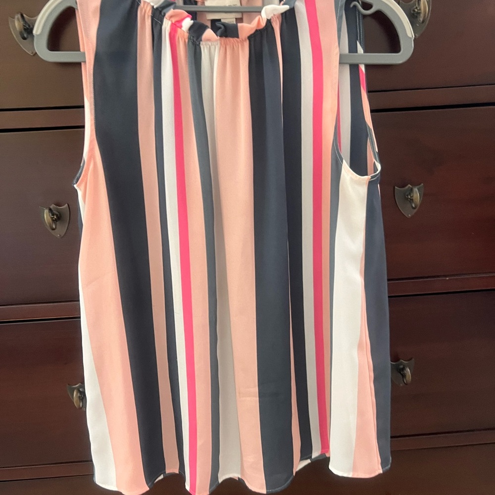 LOFT Pink and Black Striped Top